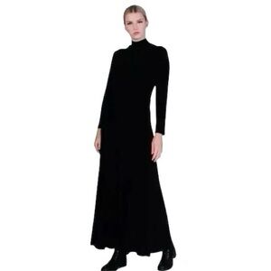 Double D Ranch RARE Black Velvet Long Sleeve Mockneck Maxi Dress Sz XS